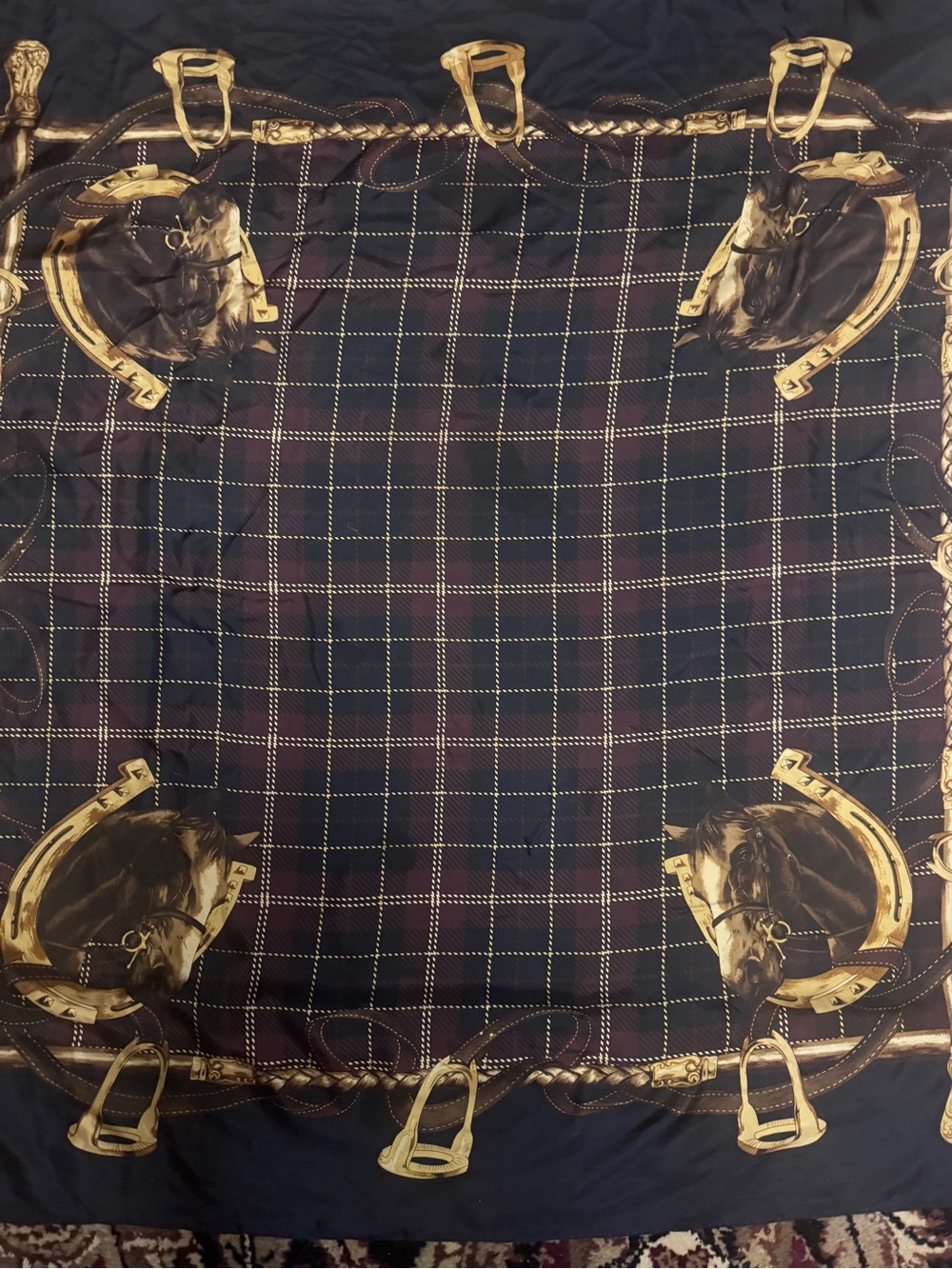 Luxury brown  & Gold Equine  horses Print Silk Scarf